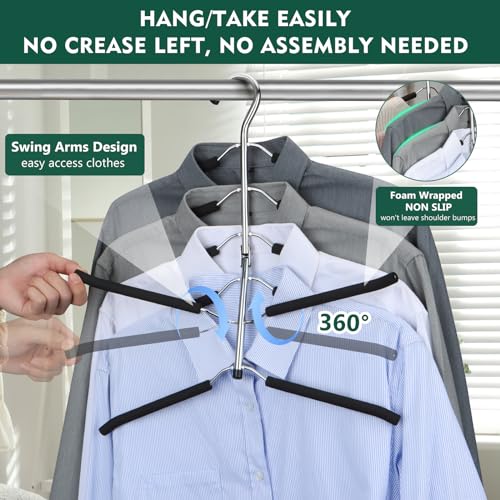 Space Saving 6-Tier Clothing Hangers with Non-Slip Foam Padding - Black, 3 Pack