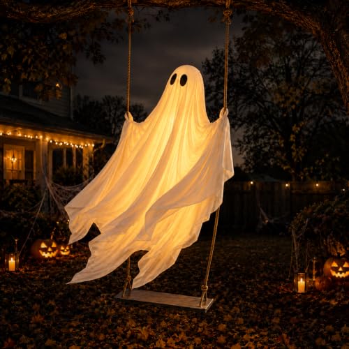 5 FT Lighted Halloween Ghost Swing Decoration with Remote & Timer