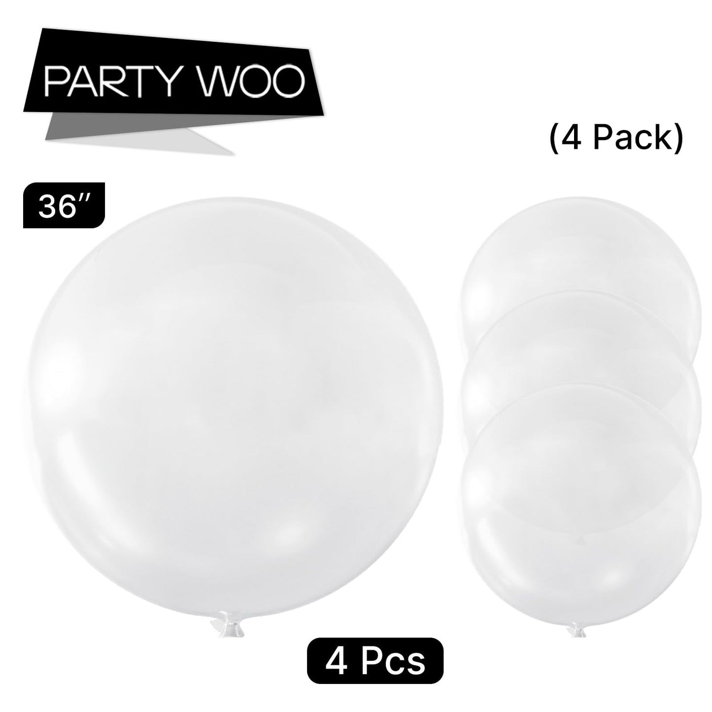 PartyWoo Clear Balloons 4pcs 36 Inch Transparent Latex Helium Balloons for Graduation Wedding Baby Shower Bridal Shower Engagement Gender Reveal Anniversary Birthday Party Decorations Clear-Y2