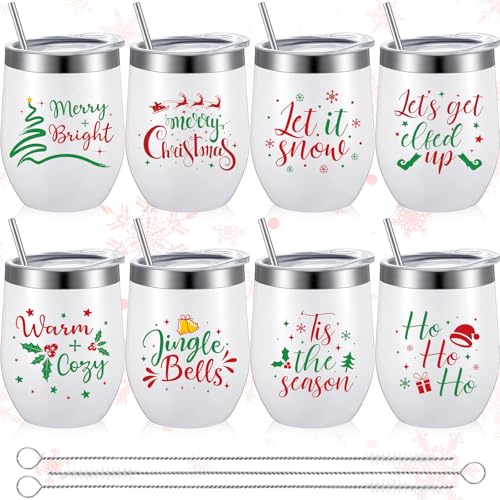 Umigy 8 Pieces Christmas Wine Tumbler Set – Classic Holiday Gift & Party Favors