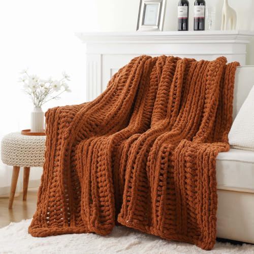 BATTILO Rust Throw Blanket for Couch - Caramel 50x60 Chunky Fall Decor