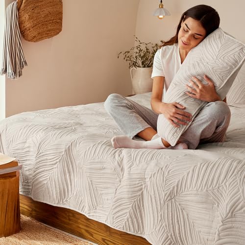 Exclusivo Mezcla Beige Cream Queen Quilt Bedding Set 90x96 inch Lightweight
