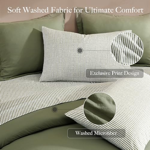 Monbix Olive Queen Comforter Set – 7 Pieces Bed in a Bag, All Season Cozy Bedding