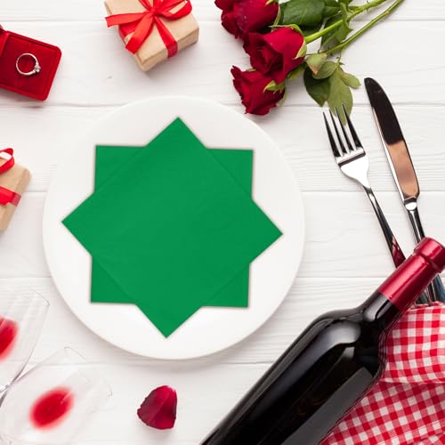 Emerald Green 100-Pack 2-Ply Cocktail Napkins 5x5in (10x10in Unfolded) for Weddings Parties