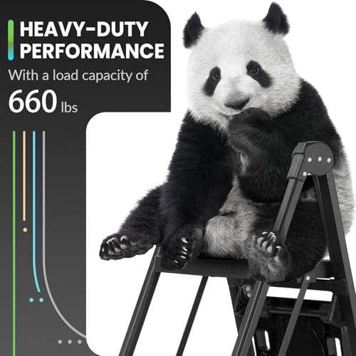 XinSunho 4 Step Ladder, Heavy Duty Steel with Foldable Handrail &