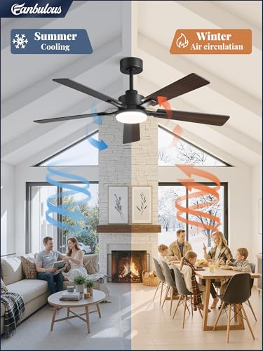 Black 52 Inch Ceiling Fan with Lights & Remote Control - DC Motor & APP