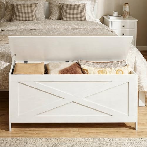 White Storage Chest Bench 39.4"L x 15.7"W x 18.9"H with Safety Hinges