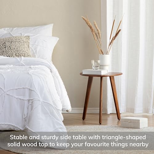 MH London Walnut Triangle Side Table - Handcrafted Small Nightstand for Living Room & Bedroom
