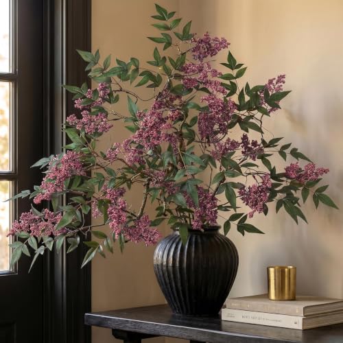 Artificial Nandina Berry Stems 36 Inch - Dusty Plum, 2 Pack for Vase Decor - Realistic Faux Flowers