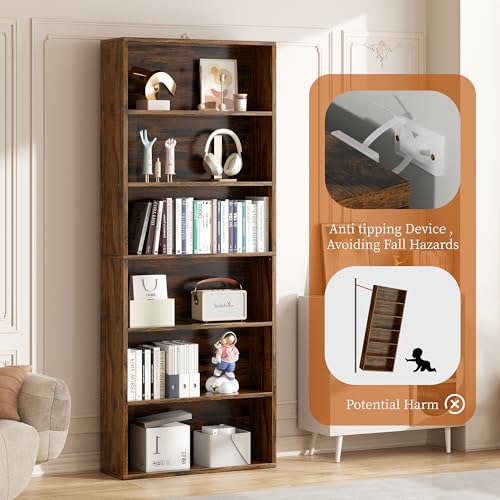 Vongrasig 71”H Tall Bookshelf, 6-Tier Bookcase, Display Bookshelves,