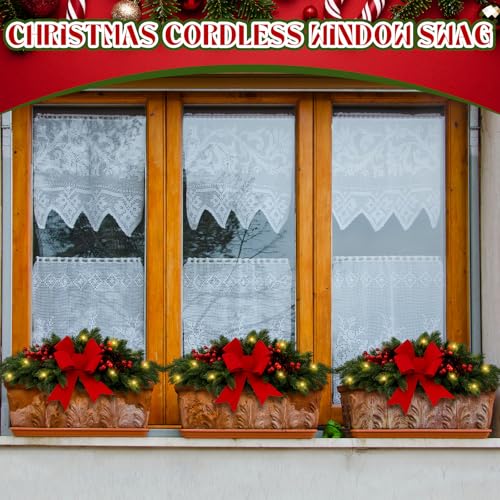 Yalikop 24.5 Inch Christmas Swag with Lights, Red Bow & Berry Decoration