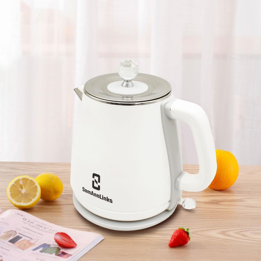 White 1.8L Electric Tea Kettle, Electric Kettle, Stainless Steel electric tea kettle for Fast Boiling Water, hot water Kettle, Double wall and Boil-Dry Protection with Auto-Shutoff.