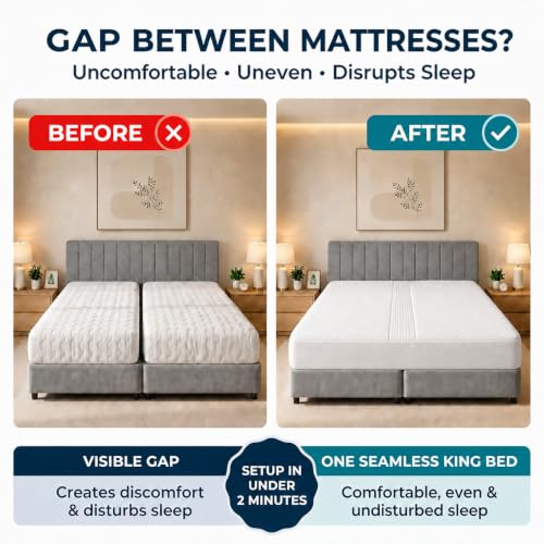 Mattress Protector Bed Bridge for Split King Adjustable Bed - Twin XL to King Conversion - Removable Foam Insert Included
