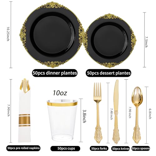 Black and Gold Disposable Plates Set for Graduation - 350 Pcs, 50 Count Variation