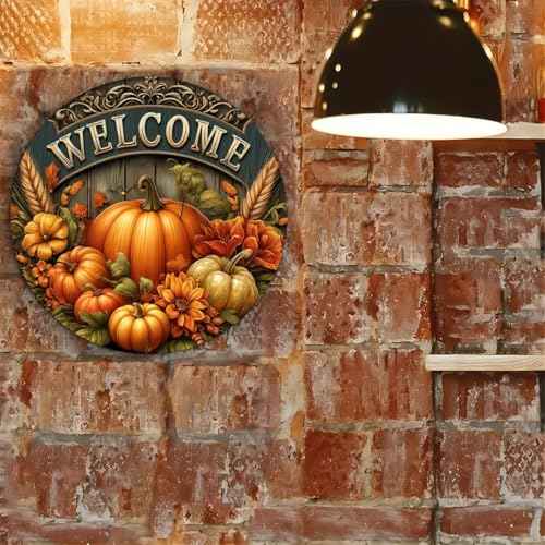 H&W 2D Halloween Welcome Front Door Sign for Decor, 12inch Thanksgiving Day Wooden Welcome Decorative Sign Hanging, Porch Home Wall Outside Decor(A)