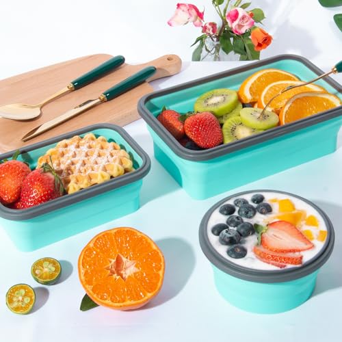 Sudaya 8 Pack Collapsible Food Storage Containers Set with Lids - Silicone Space-Saving Bowls for Travel and Camping