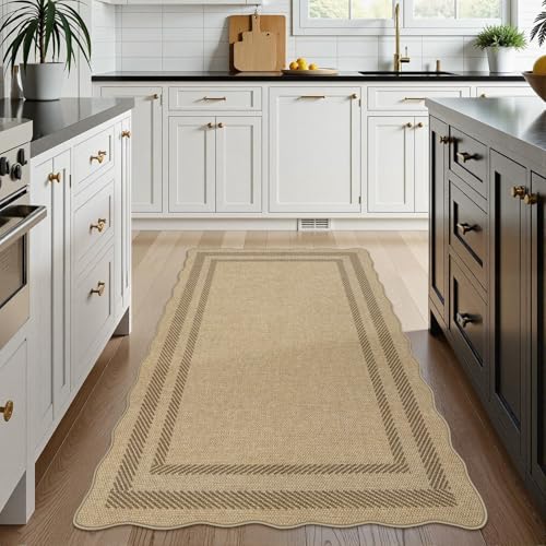 Outdoor Rug 3x5 Feet Tan with Border - Non-Slip Washable Farmhouse Carpet for Entryway and Patio - Variation of THIS listing