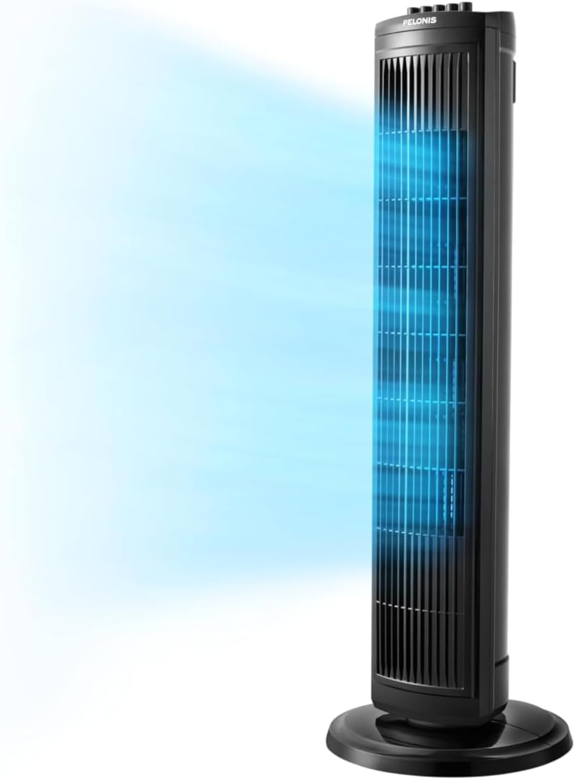 PELONIS 30-Inch Oscillating Tower Fan - 3 Speed Settings & Auto-Off Timer | Black, Medium Size
