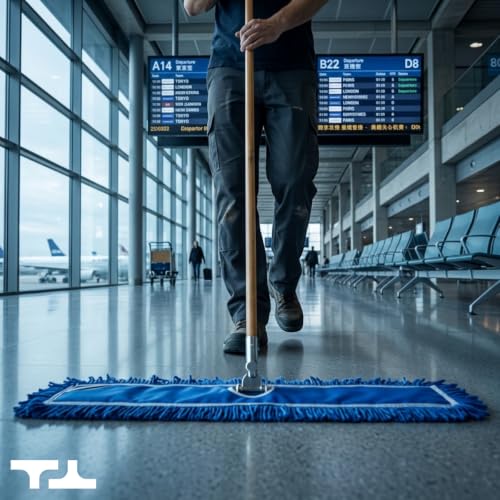 24-Inch Commercial Dust Mop Floor Sweeper with Wood Handle for Tile Hardwood & Concrete