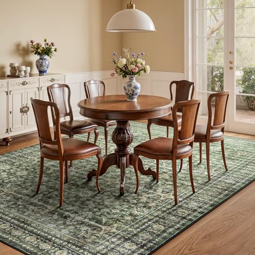 Green 5x7 Washable Non-Slip Area Rug for Living Room & Bedroom - Lofus