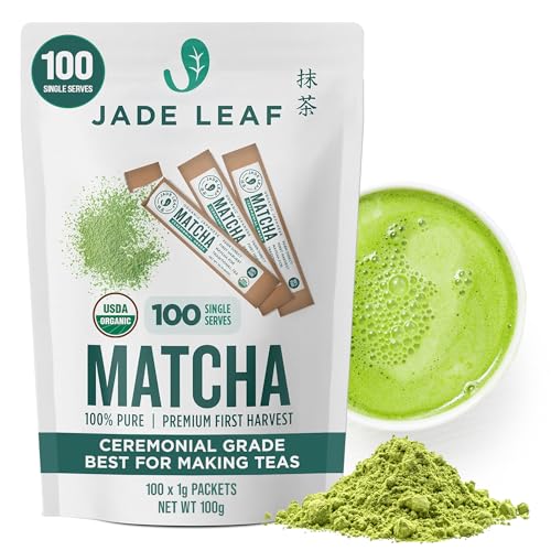 Ceremonial Matcha Green Tea Powder - Organic, 100 Packets, 0.04 oz Each