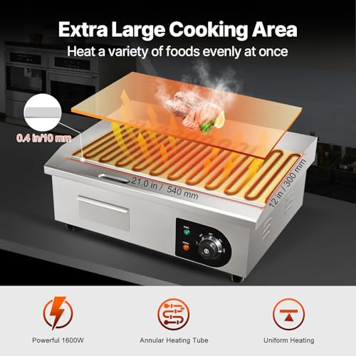 22-Inch Commercial Electric Flat Top Griddle - Large Countertop Cooking Surface