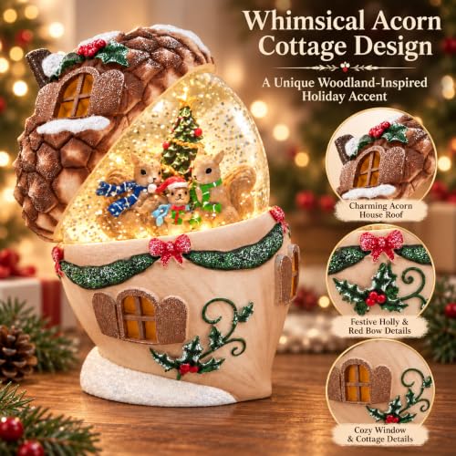 Christmas Snow Globe, Water Globe Acorn Squirrel Harvest Decor Lantern