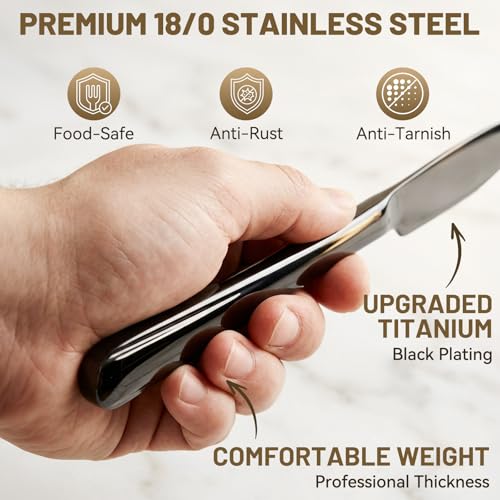 Black Silverware Set 72 Pieces for 12 - No Fading Steak Knives Flatware