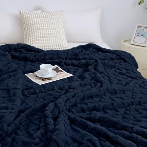 Aganear Navy Fleece Throw Blanket 60x80 Inches for Couch & Sofa