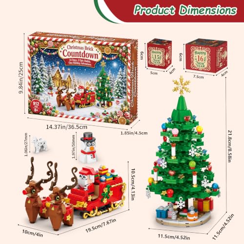 Christmas Tree Building Block Set Advent Calendar 2026 for Kids - Includes Santa, Reindeer & Sleigh