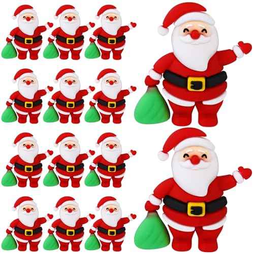 12 Pcs Mini Santa Christmas Figurines to Hide Tiny Santa Claus Rubber Miniature Figurines Ornaments Gifts for Christmas Home Table Decorations (White Skin)