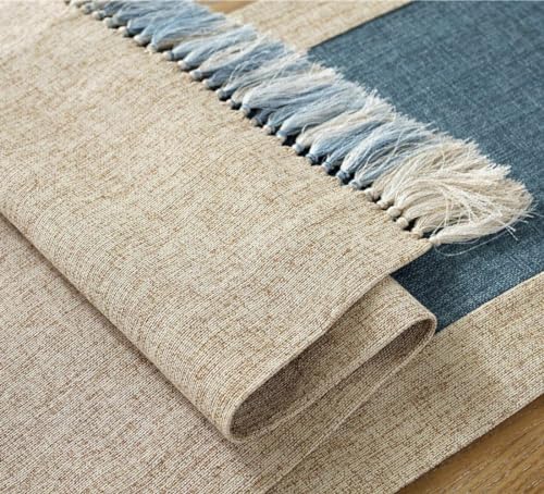 HomeyHo Rustic Blue Table Runner 15 x 108 Inches Fringe & Durable Polyester