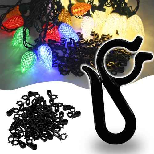 Christmas Light Clips Hangers - Mighty Gutter Clips for Christmas Decoration String Lights Weatherproof - Easy & Quick Installation (120, Black)
