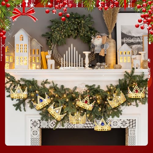 8pcs Gold Crown Christmas Ornaments Set - Metal Crystal Holiday Decorations
