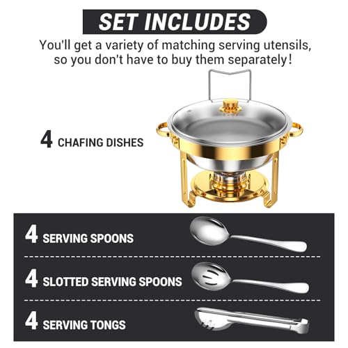 5 Qt Stainless Steel Chafing Dishes for Buffet - Food Warmers 4 Pack Gold