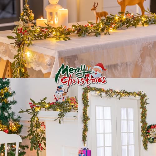 SLPBABY 6.6ft Lighted Christmas Garland – Prelit with 20 Warm LEDs, Pine Cones & Red Berry, Battery Operated w/ Timer
