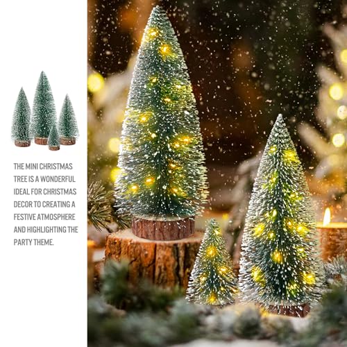 4PCS Mini Christmas Tree with Lights, Bottle Brush Trees, Christmas Table Decorations, Small Christmas Village Trees for Xmas Holiday Party Home Craft (Lighted)
