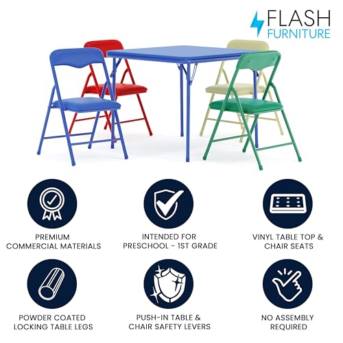 Blue Kids Folding Table and Chairs Set - 5-Piece Preschool Activity Furniture