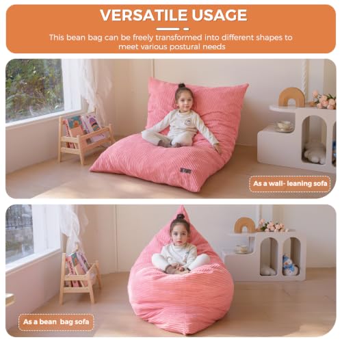 MAXYOYO 3-in-1 Kids Bean Bag Chair - Pink 50x35 Inches, Convertible Floor Sofa & Lounger