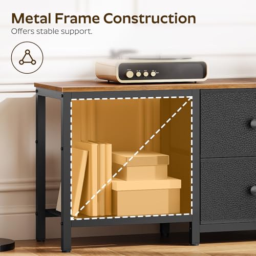 YATINEY TV Stand for 55-Inch TVs with 2 Fabric Drawers Rustic Brown & Black DS02BR