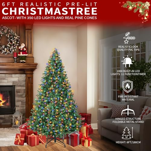 DNKMOR 6FT Artificial Christmas Tree with Lights, Full Fir Look, Easy Assembly