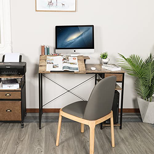 X-cosrack Rustic Brown Adjustable Drafting Table with Storage Drawer & Monitor Stand