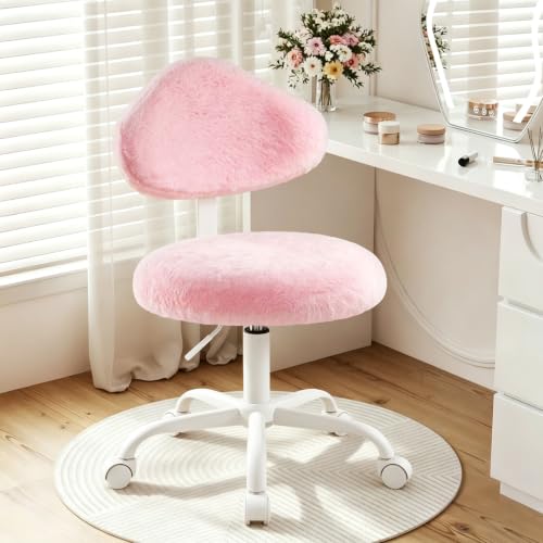 Pink Vanity Chair with Wheels & Height Adjustment - Stylish Home Office Desk Seat