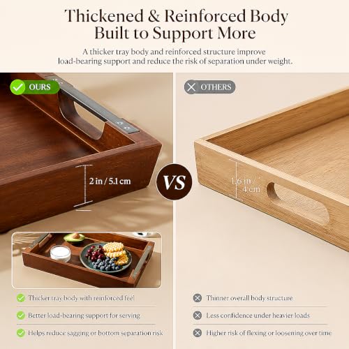 Dofira Black Handle Acacia Wood Serving Tray 17x13in for Ottoman & Home Use