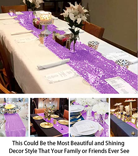ShinyBeauty Lavender Sequin Table Runner Pack of 10, 12x108-Inch for Wedding & Party Decor