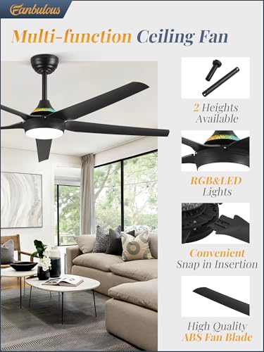 Fanbulous 56-Inch Black Smart Ceiling Fan with RGB Lights, Low Profile