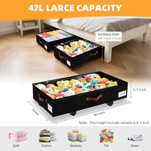 Under Bed Storage with Wheels - Large Capacity Closet Organizer for Clothes Shoes Toys