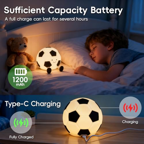 Soccer Silicone Night Light, Rechargeable Dimmable and Soft Touch Soccer Lamp with Timer, Nursery Room Decor and Gifts for Kids