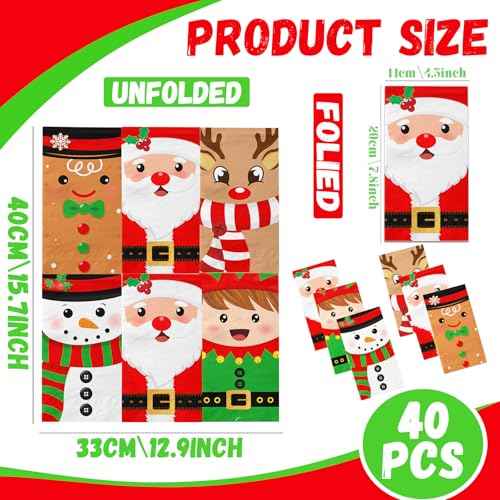 Christmas Napkins, 40Pcs Christmas Paper Napkins includes Santa Napkins ElK Napkins and Snowman Napkins Disposable Merry Christmas Napkins for Xmas Winter Holiday Dinner Party Supplies