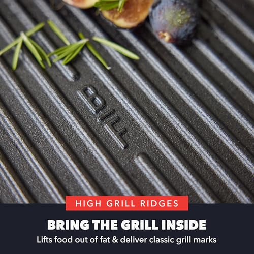 11-Inch Square Cast Iron Grill Pan - Pre-Seasoned Non-Stick Cookware with High Ridges